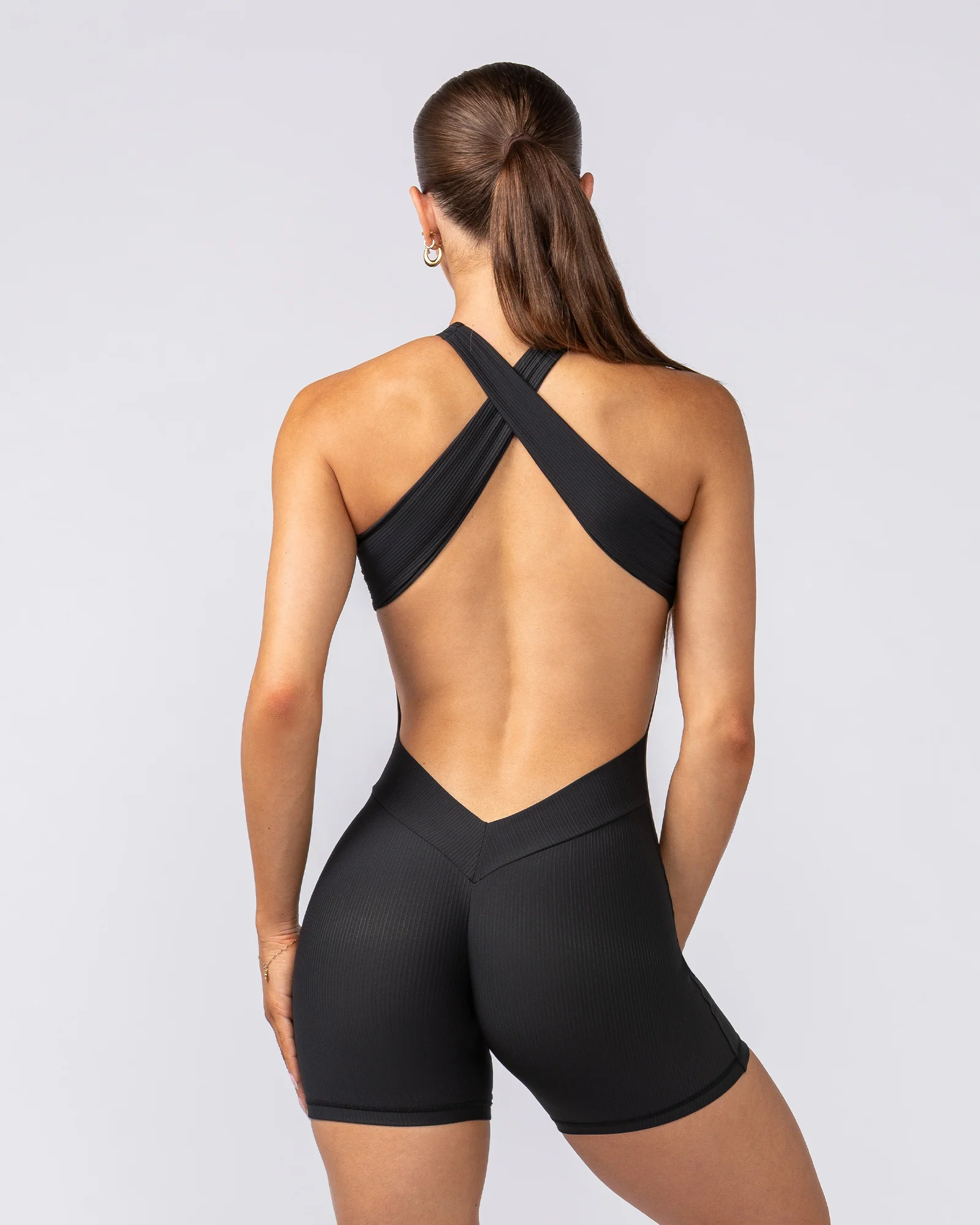 Rib Zip Up One Piece - Black - Image 6