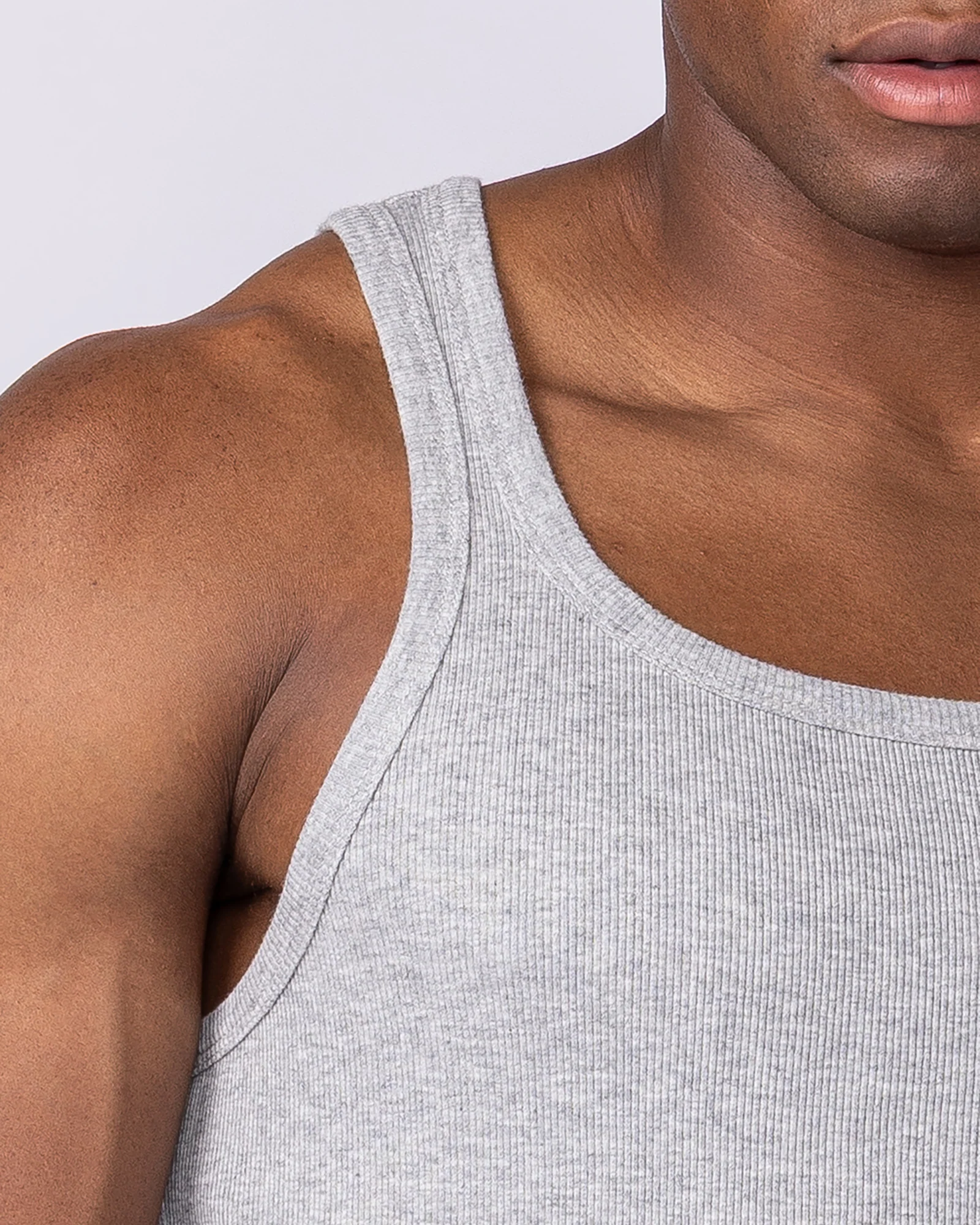 Ribbed Fitted Square Neck Training Tank - Grey Marl - Image 2