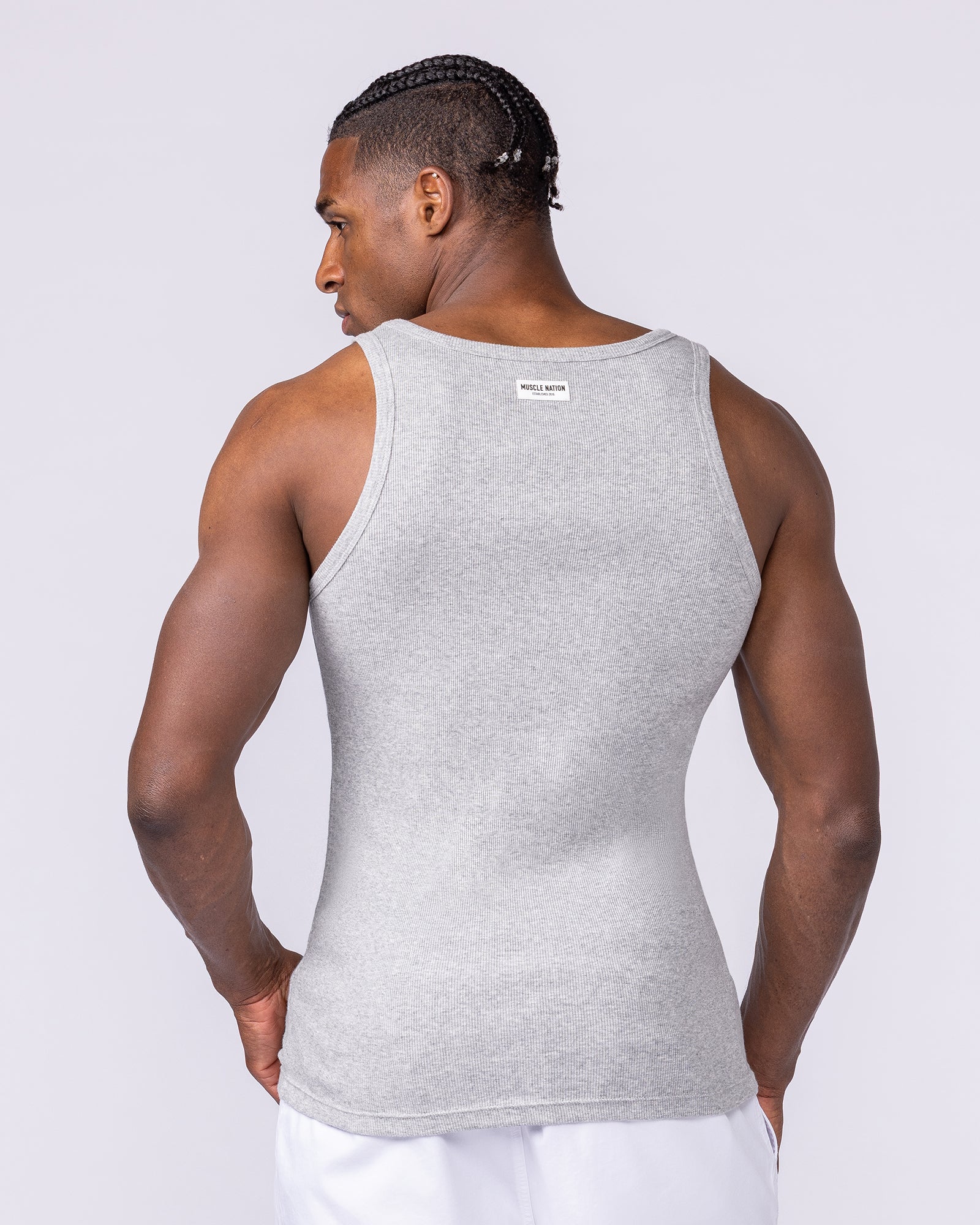 Ribbed Fitted Square Neck Training Tank - Grey Marl - Image 5