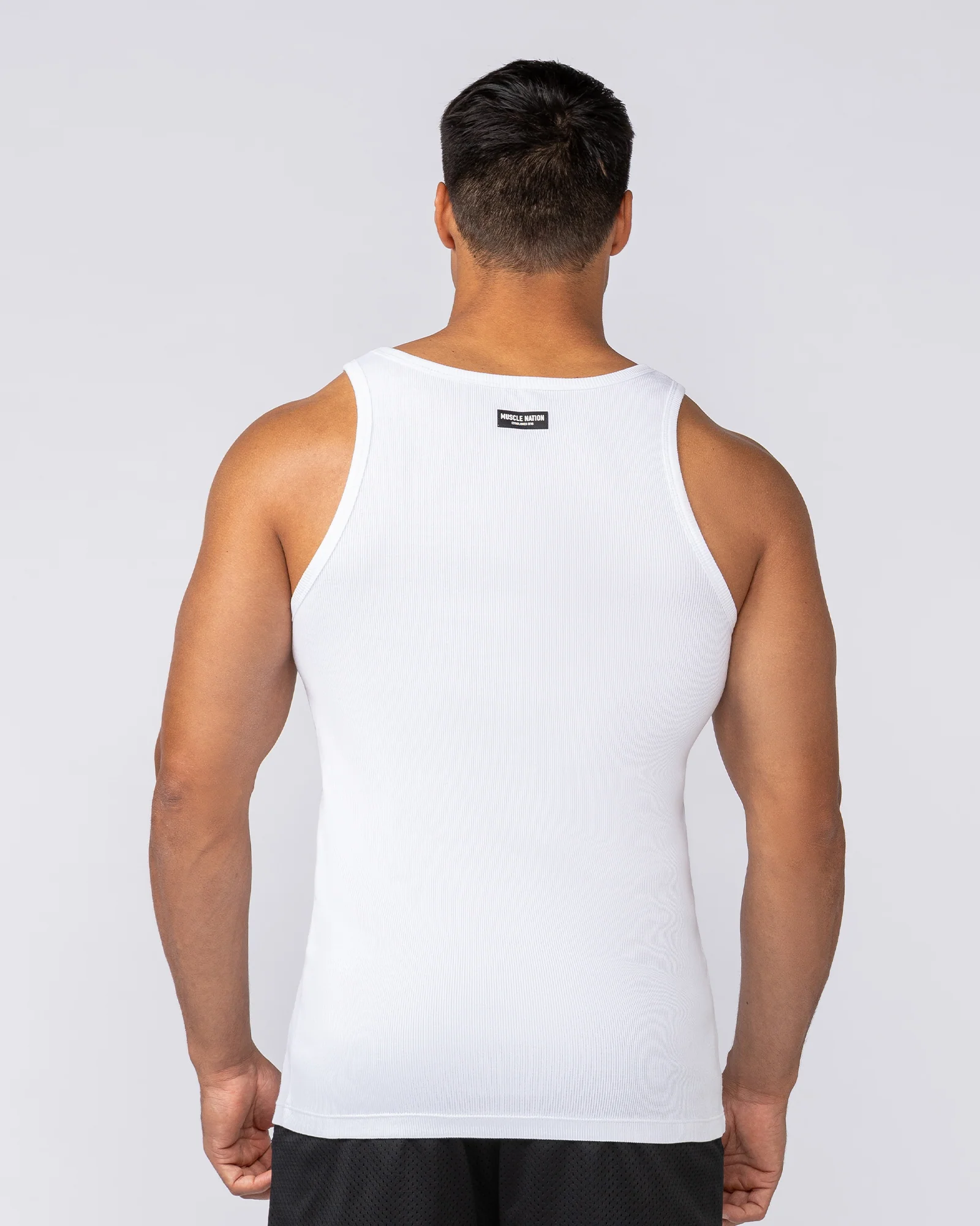 Ribbed Fitted Square Neck Training Tank - White - Image 4