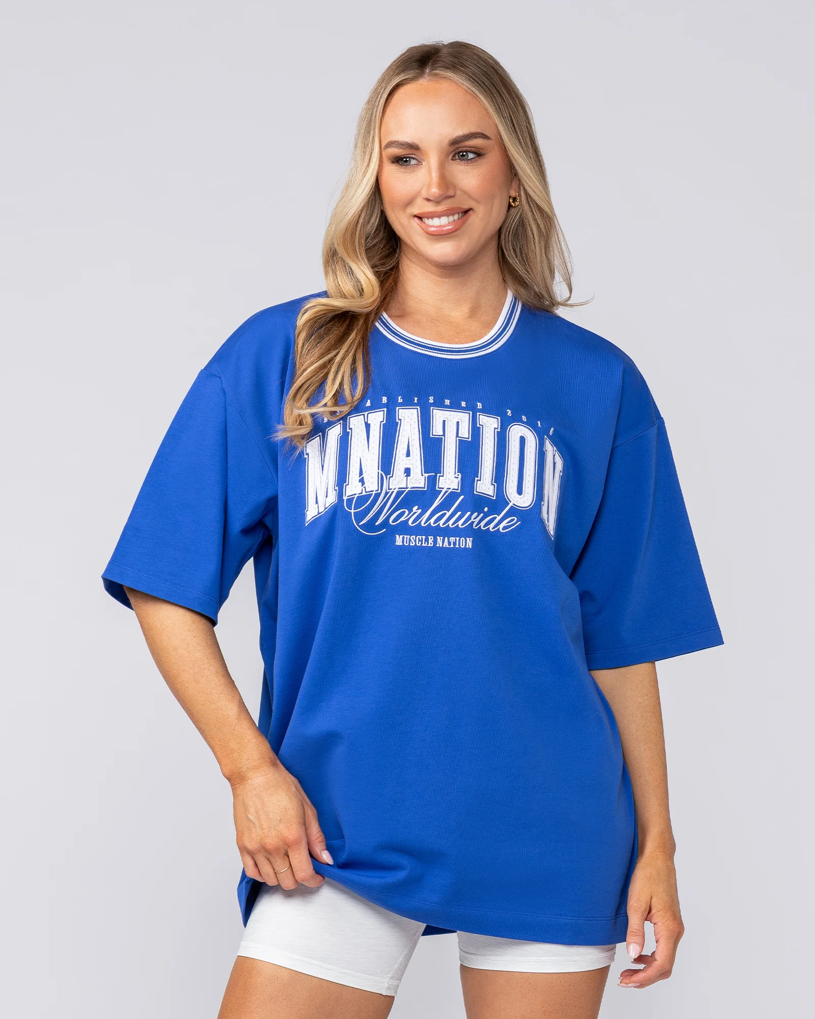 Ringer Oversized Tee - Power Blue - Image 8