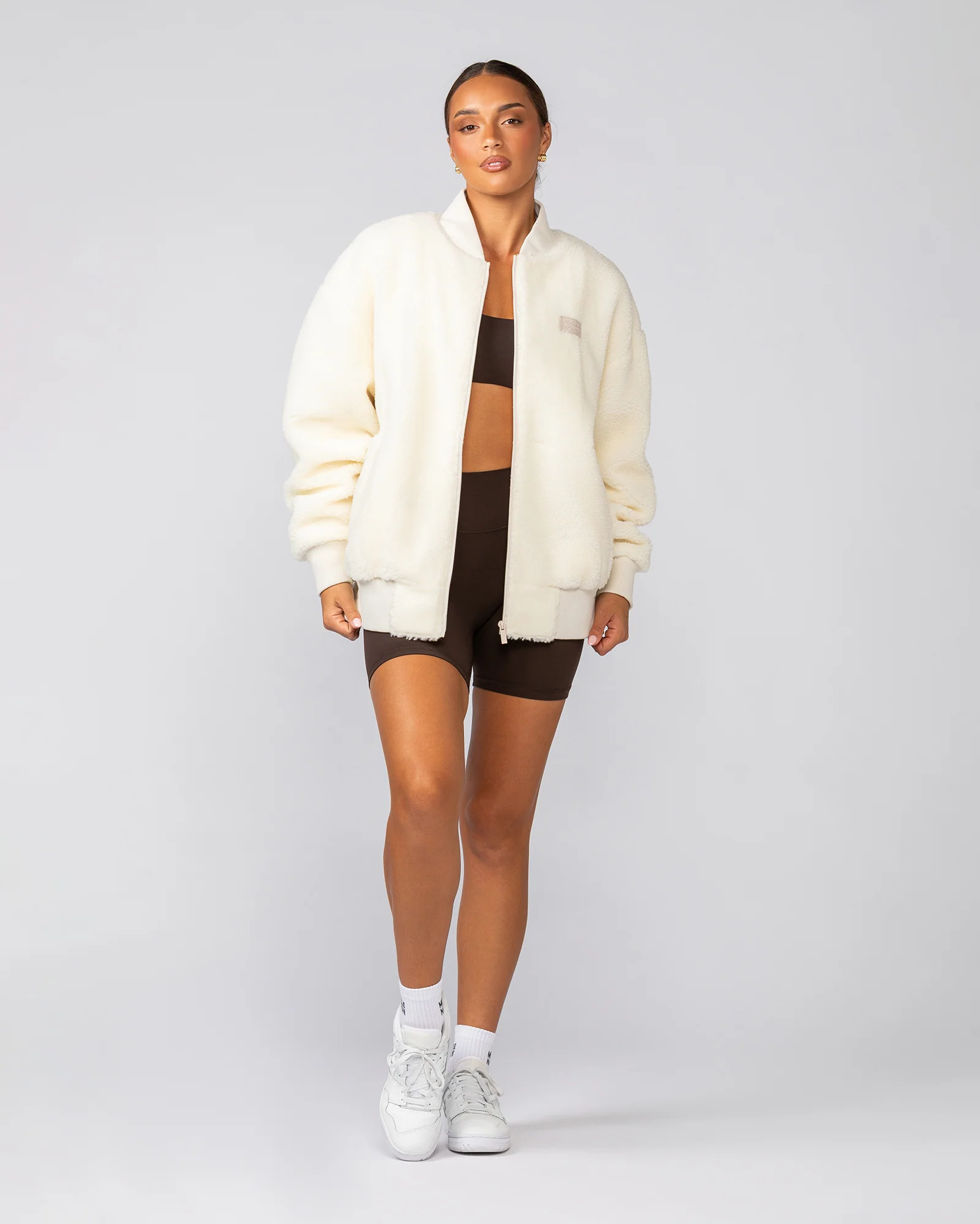 Sherpa Oversized Bomber Jacket - Coconut - Image 9