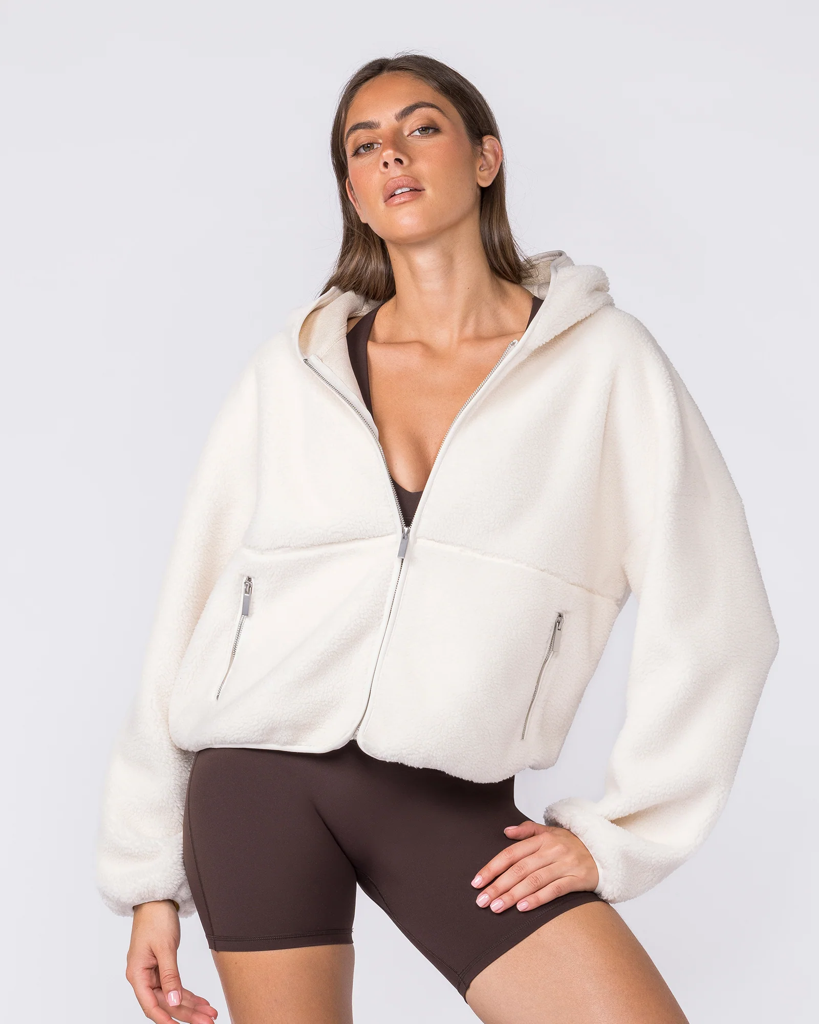 Sherpa Zip Through Hoodie - Whipped Cream - Image 3
