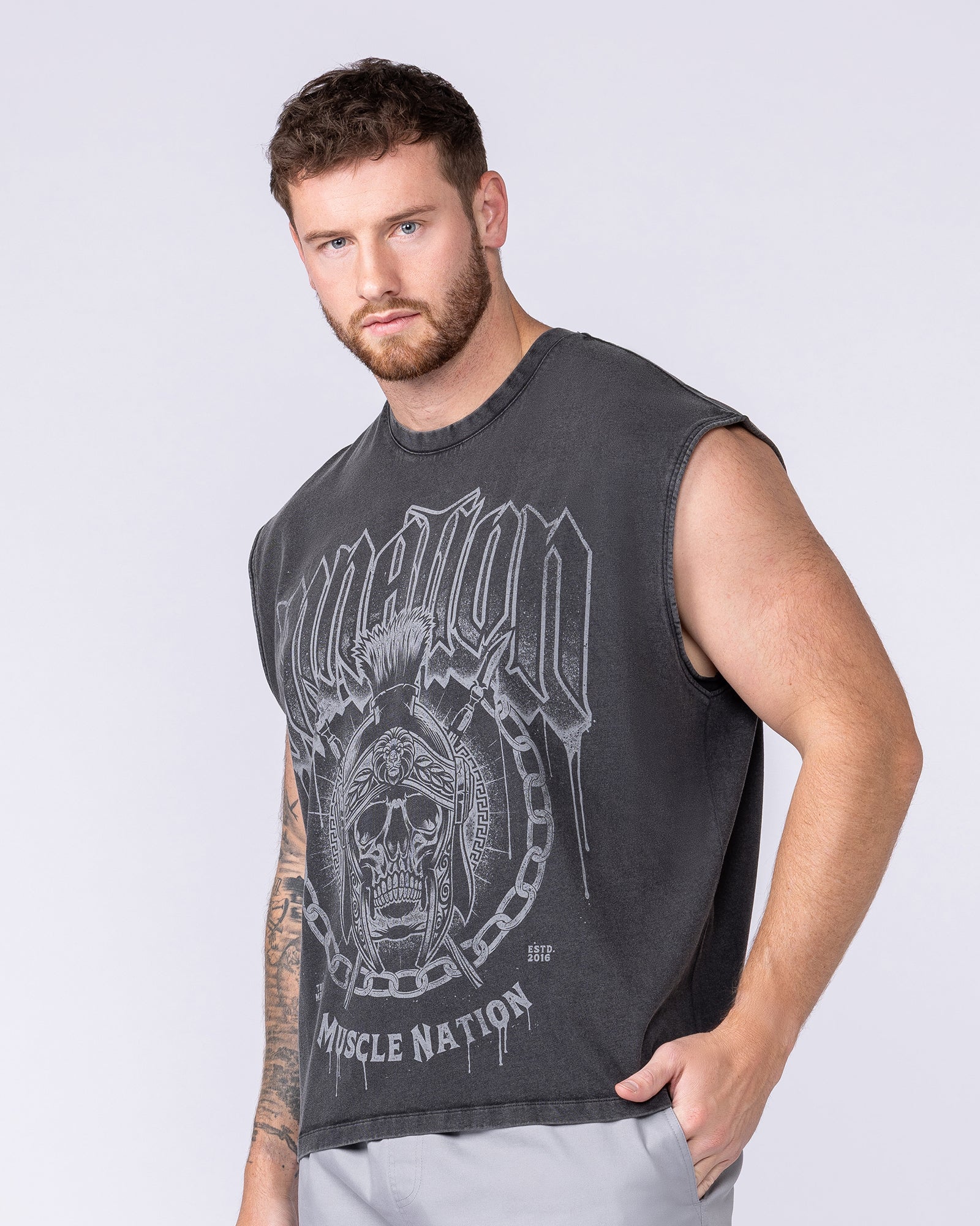 Spartan Vintage Boxy Muscle Tank - Washed Black - Image 4