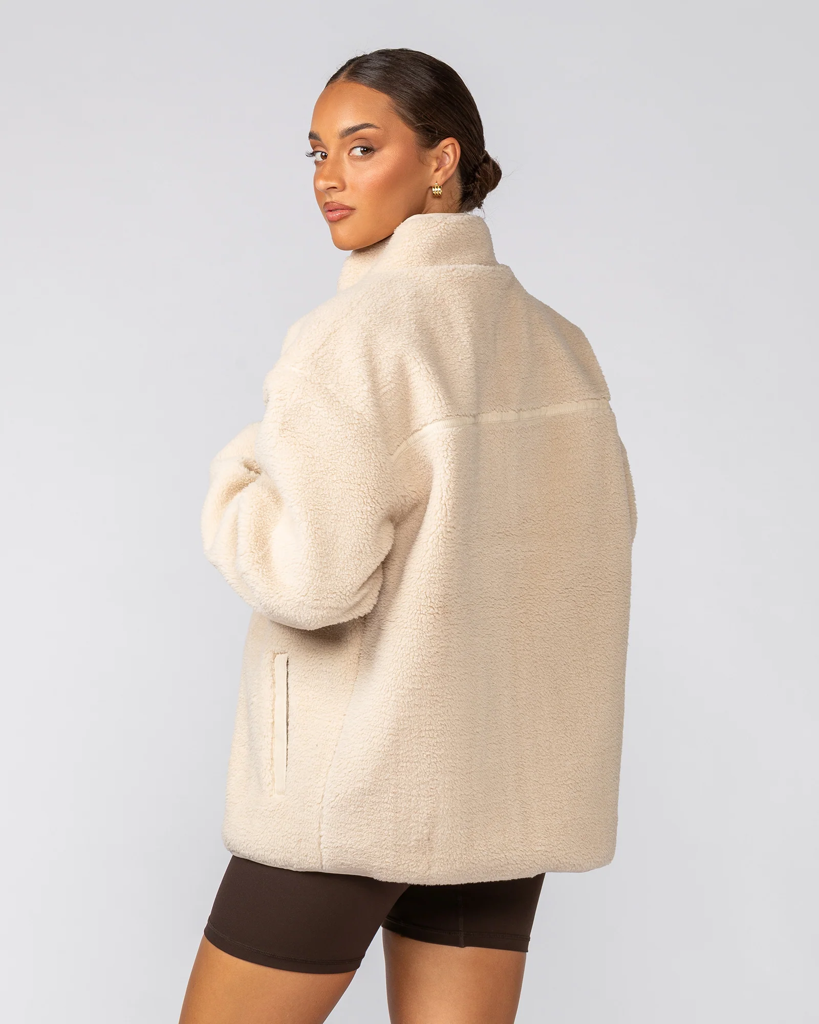 Staple Sherpa Zip Through Jacket - Cream - Image 10
