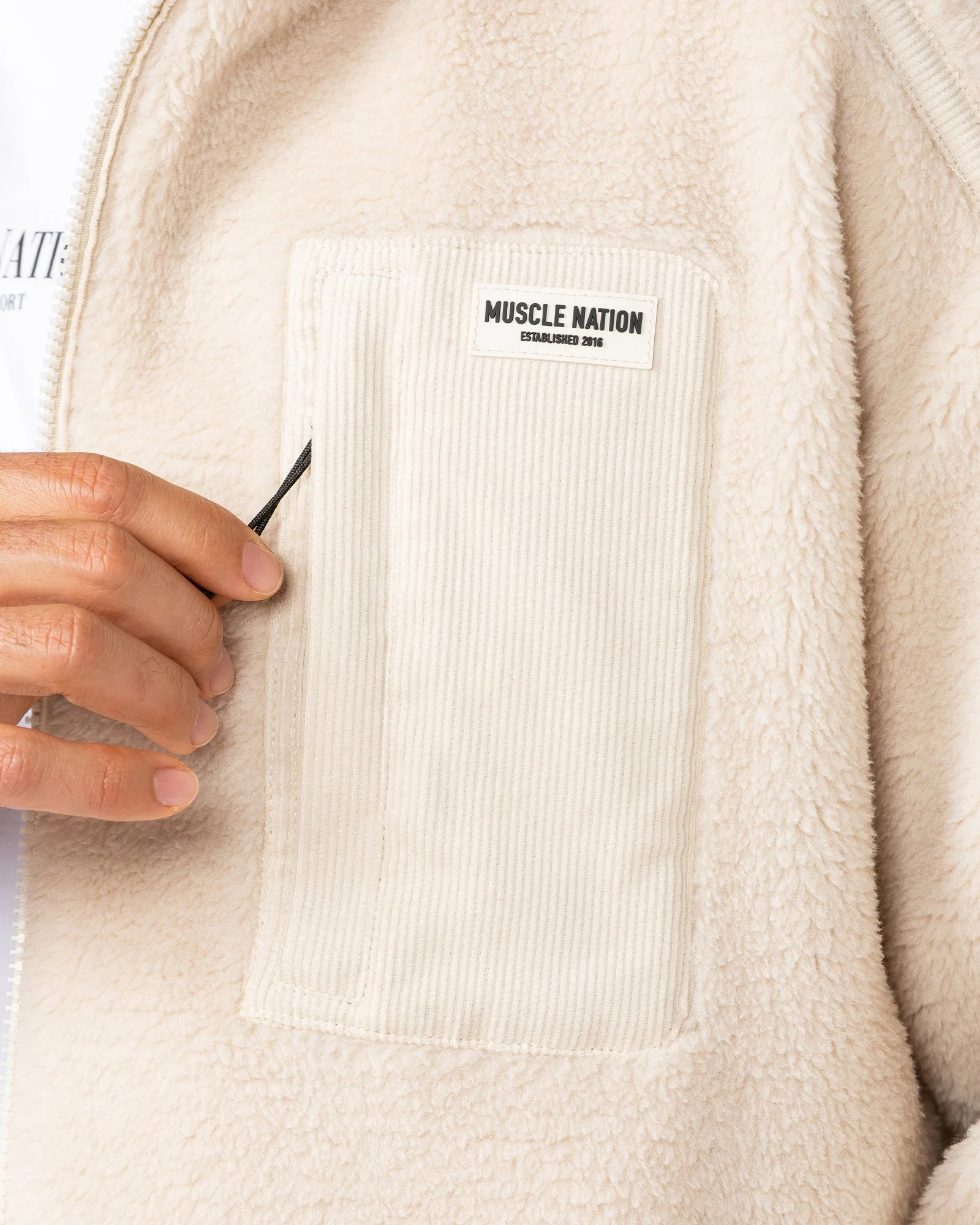 Staple Sherpa Zip Through Jacket - Cream - Image 3