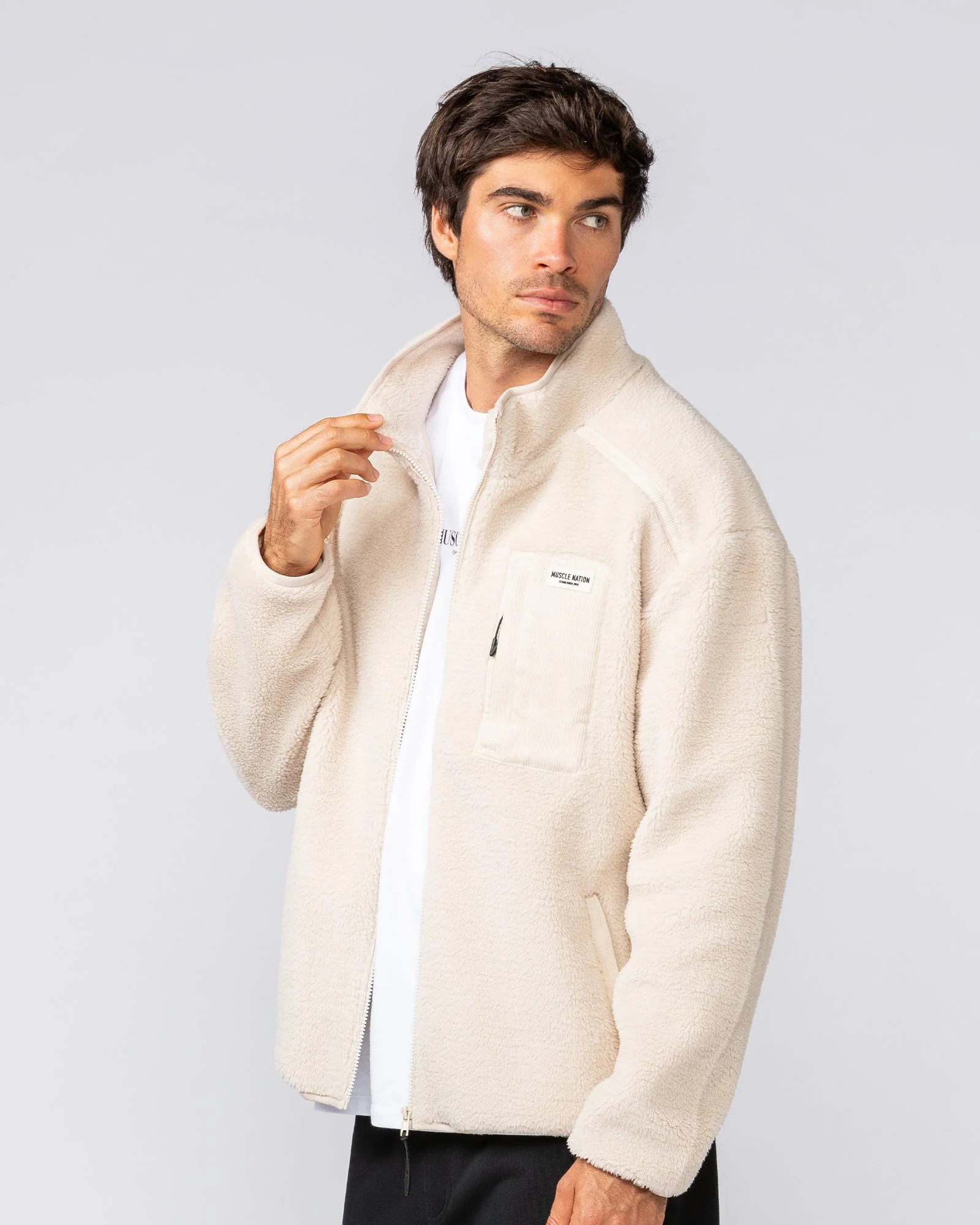 Staple Sherpa Zip Through Jacket - Cream - Image 4