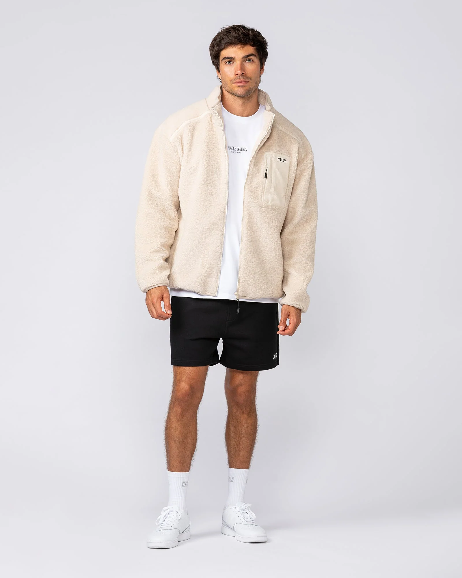 Staple Sherpa Zip Through Jacket - Cream - Image 8