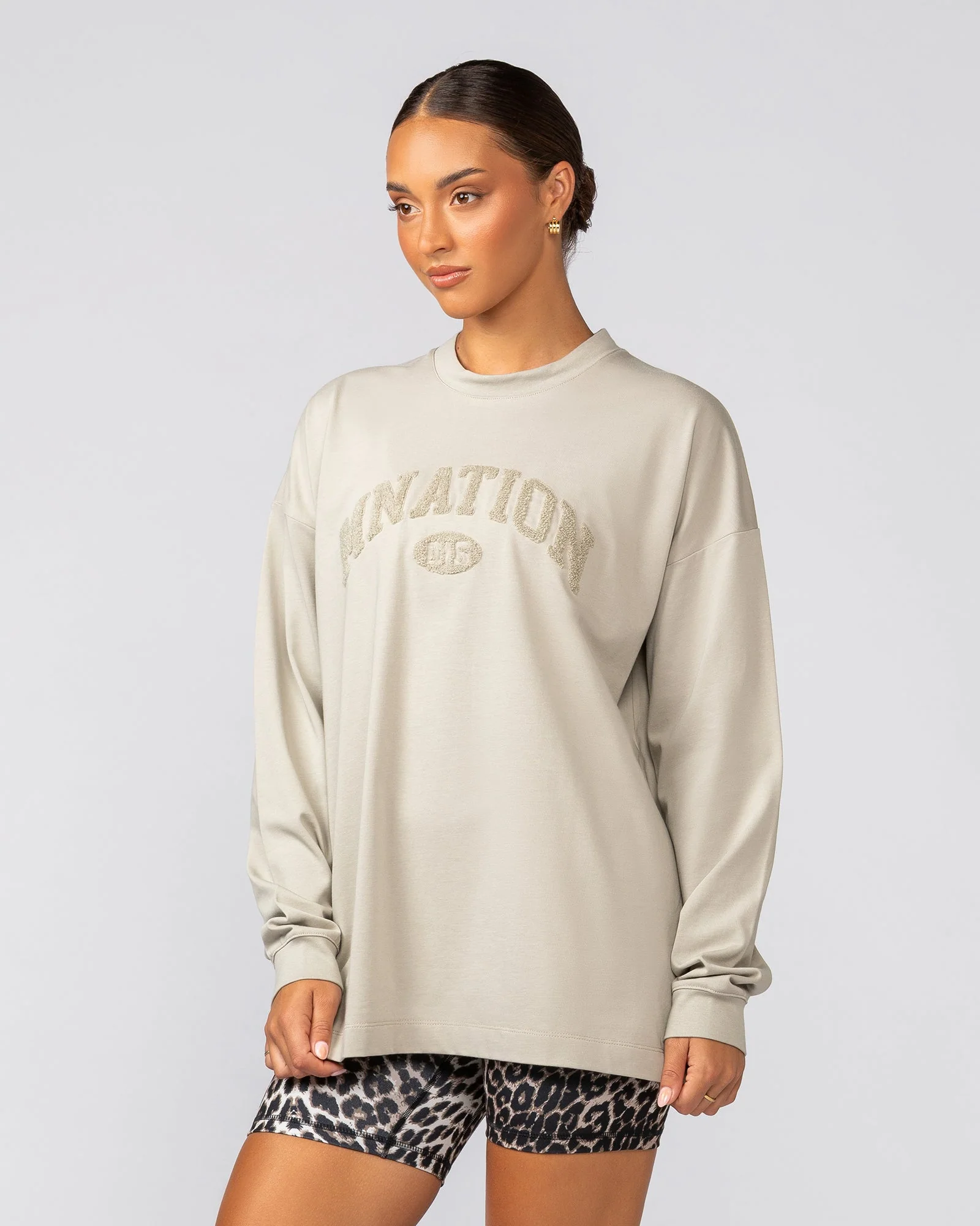 Stats Oversized Long Sleeve Tee - Stone - Image 3