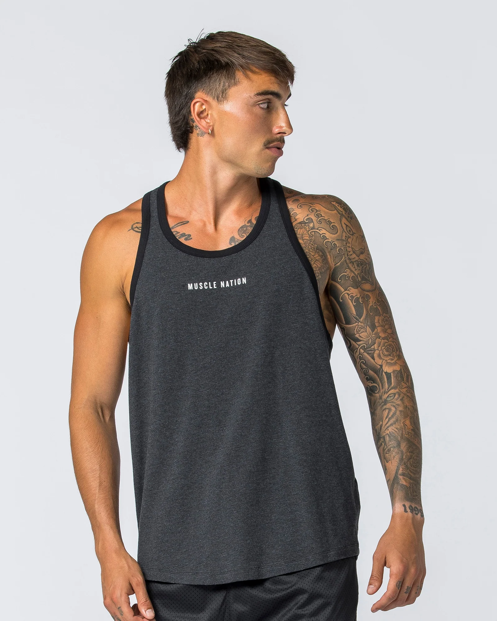 Striker Y Back Singlet - Black Marl (Black Bind) - Image 3