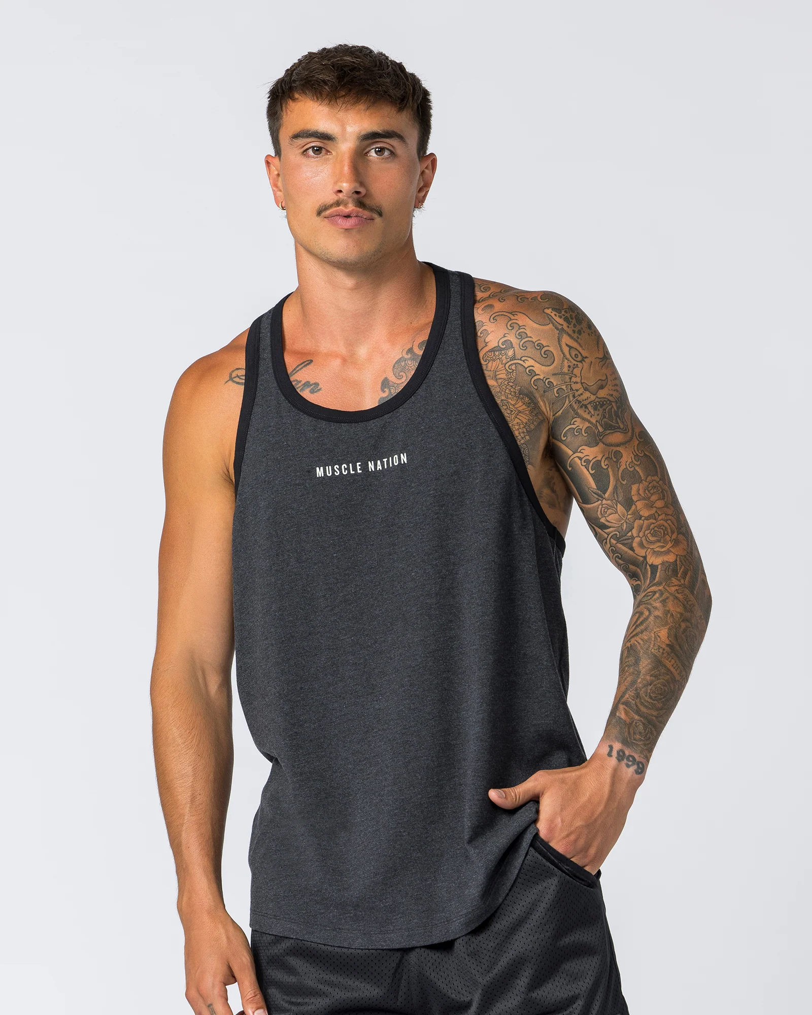 Striker Y Back Singlet - Black Marl (Black Bind) - Image 4