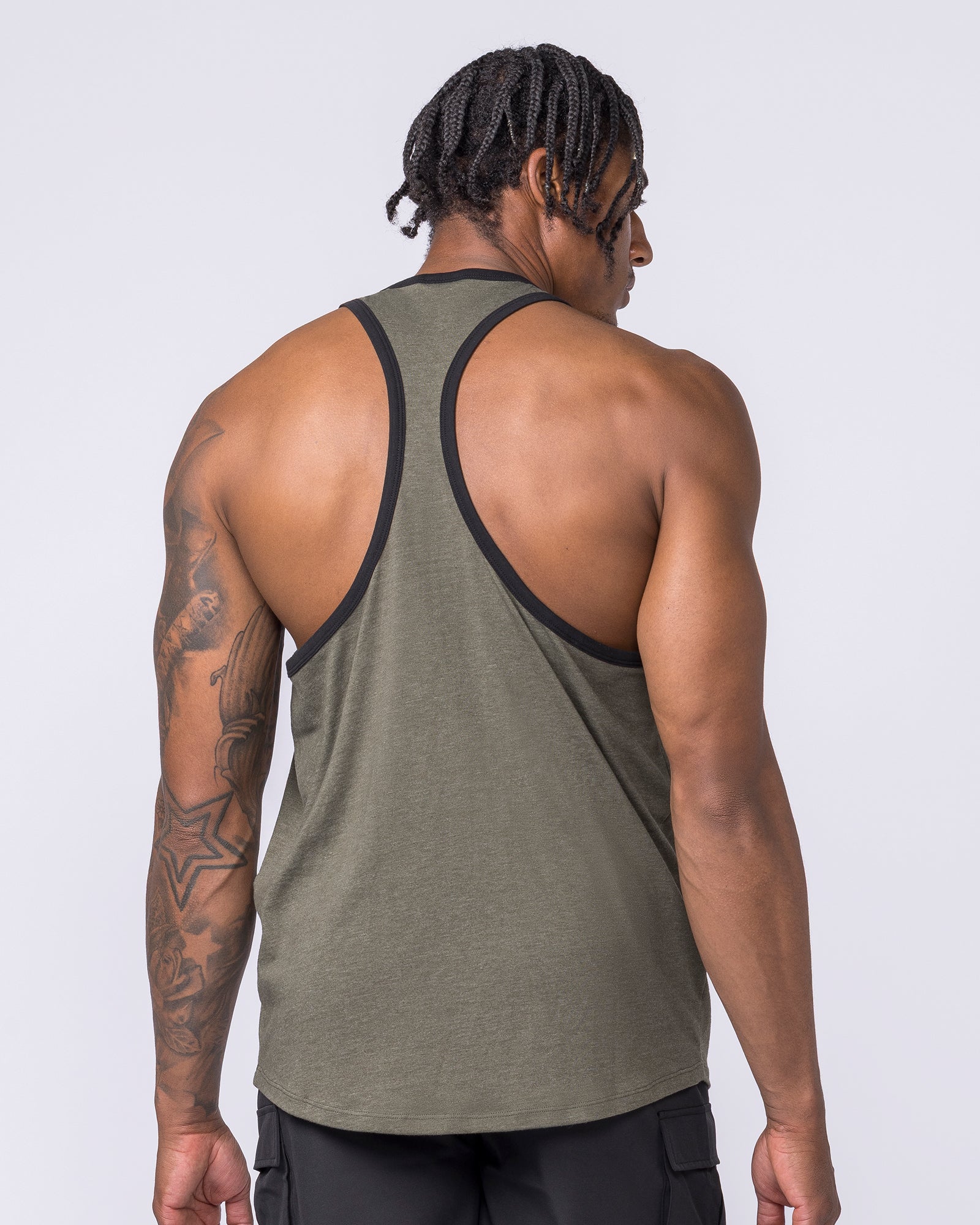 Striker Y Back Singlet - Dark Khaki Marl - Image 4
