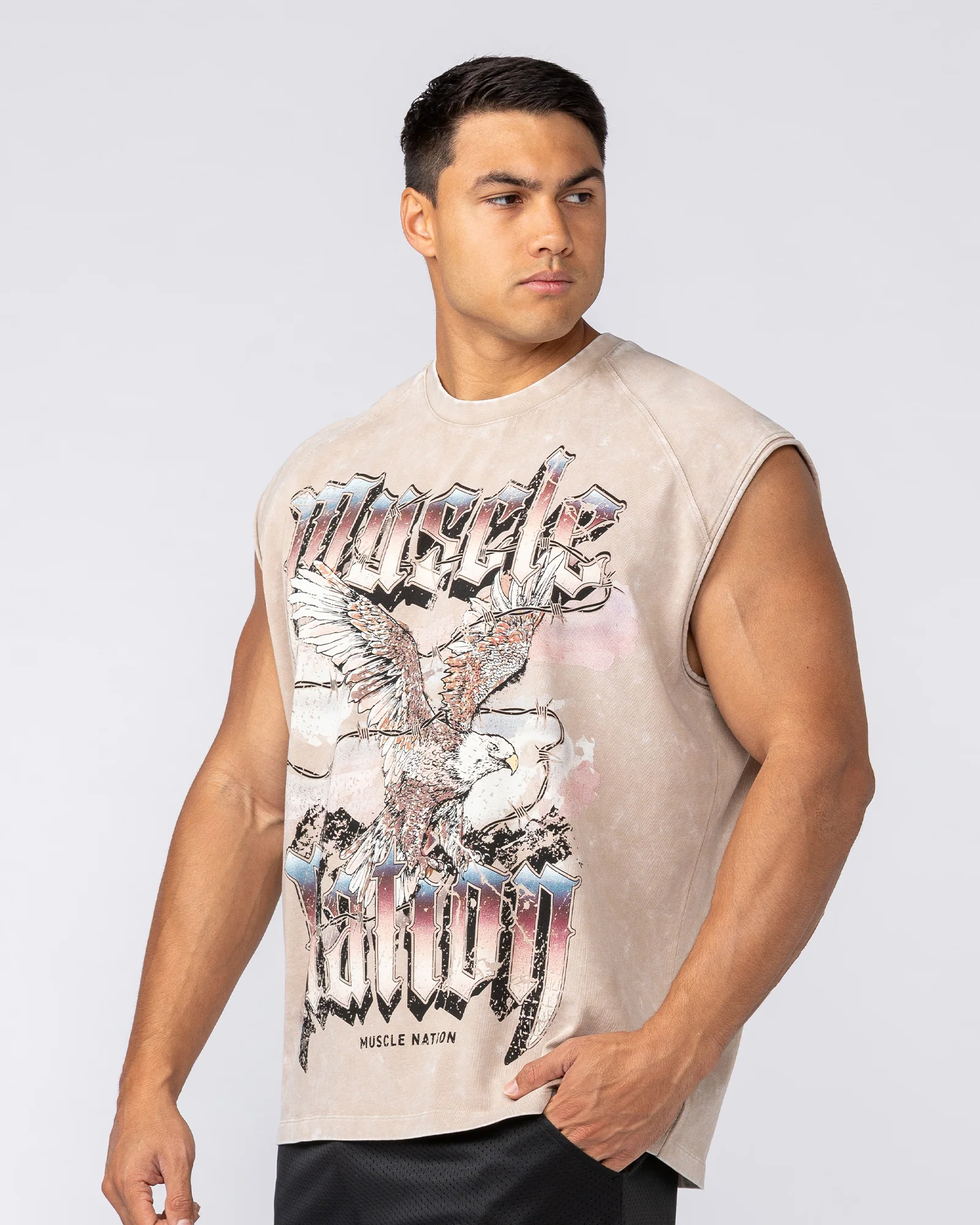 Take Flight Vintage Boxy Muscle Tank - Washed Beige - Image 2