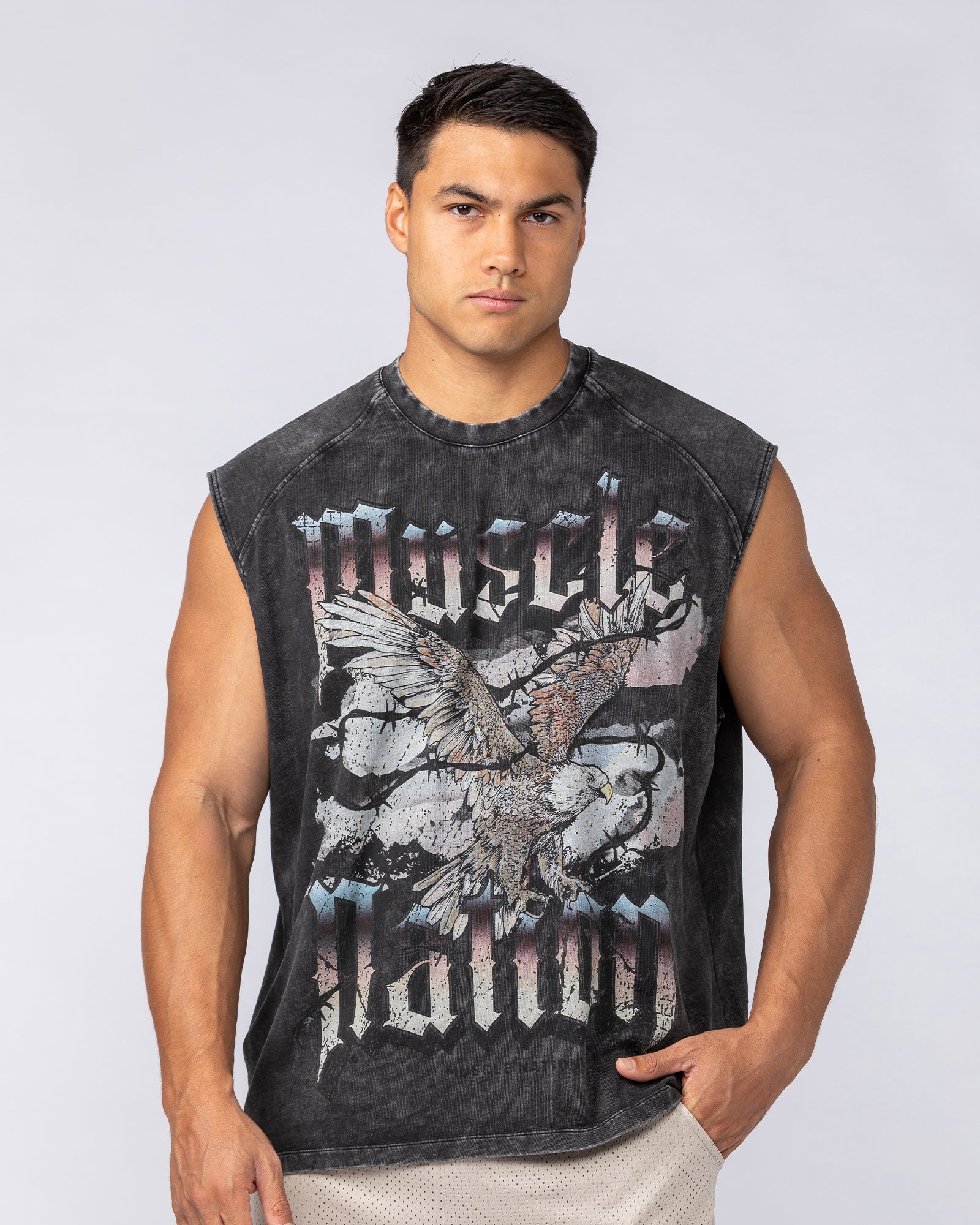 Take Flight Vintage Boxy Muscle Tank - Washed Black - Image 2