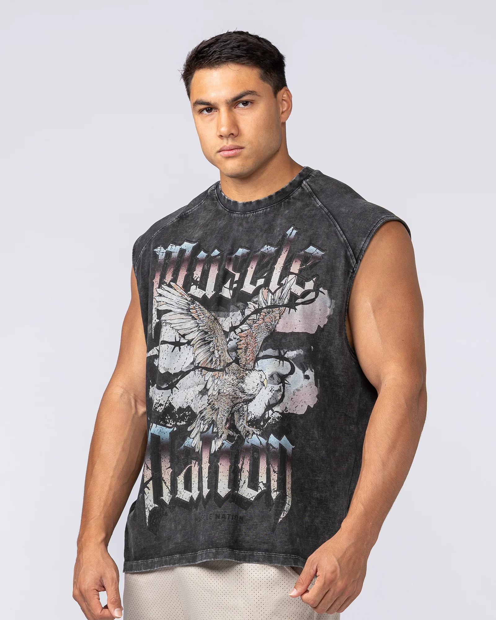 Take Flight Vintage Boxy Muscle Tank - Washed Black - Image 3