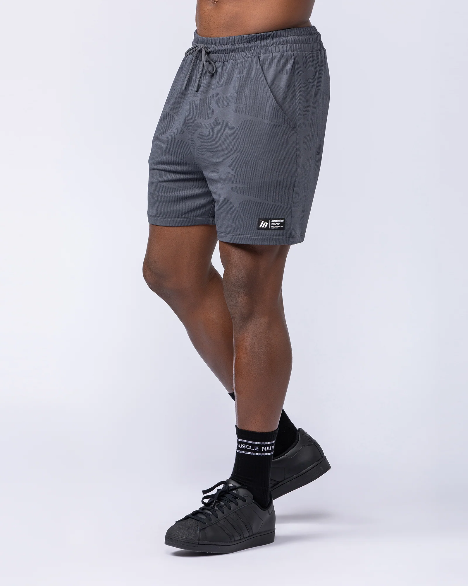 Tech Camo Lay Up 5" Shorts - Dark Grey Camo - Image 3