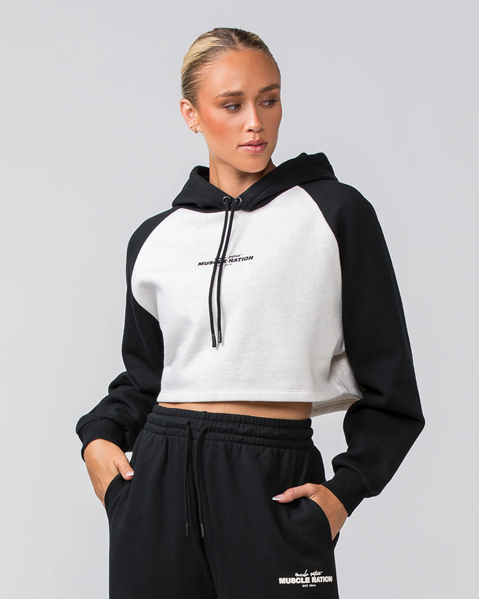 Timeless Cropped Hoodie - Black / Dew Marl - Image 2