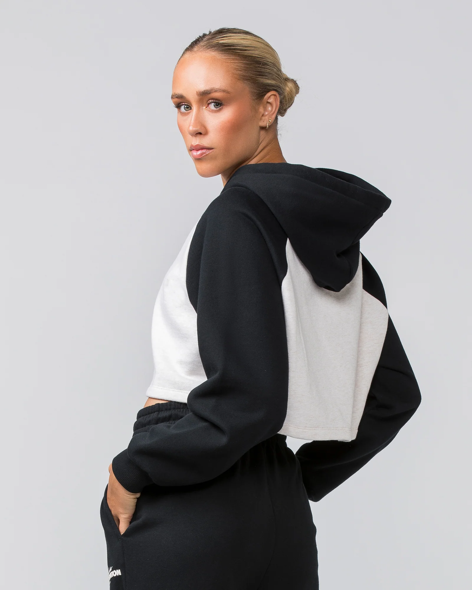 Timeless Cropped Hoodie - Black / Dew Marl - Image 4