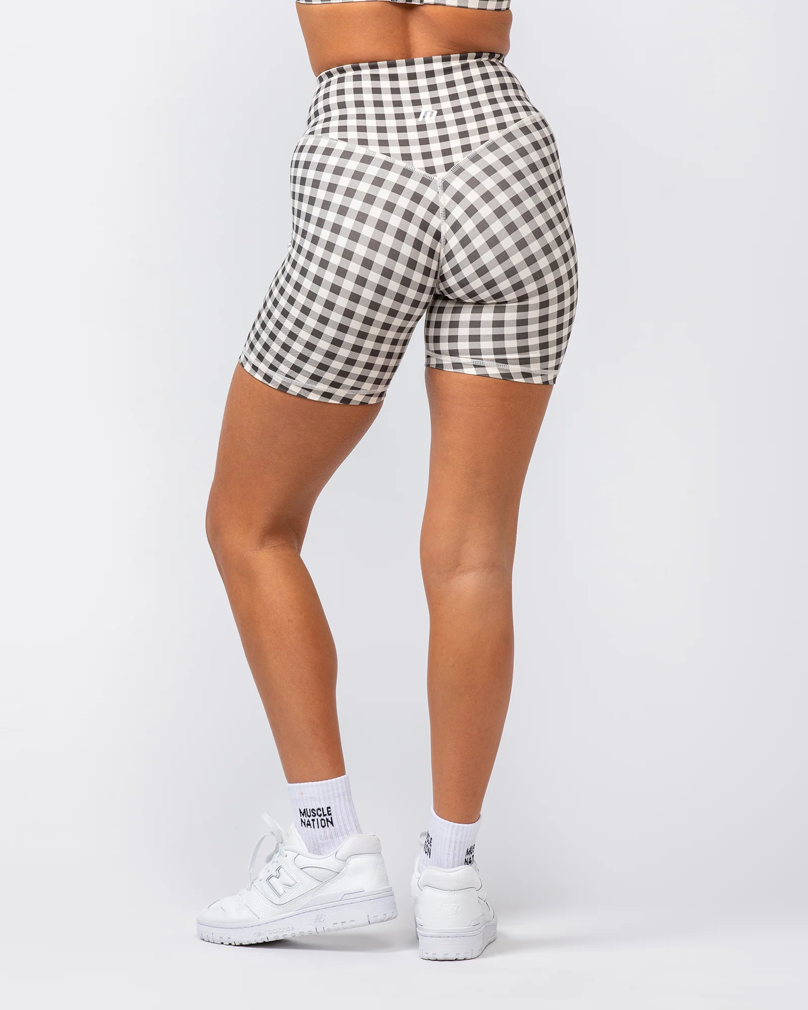 Ultra Aura Bike Shorts - Deep Brown Gingham Print - Image 6