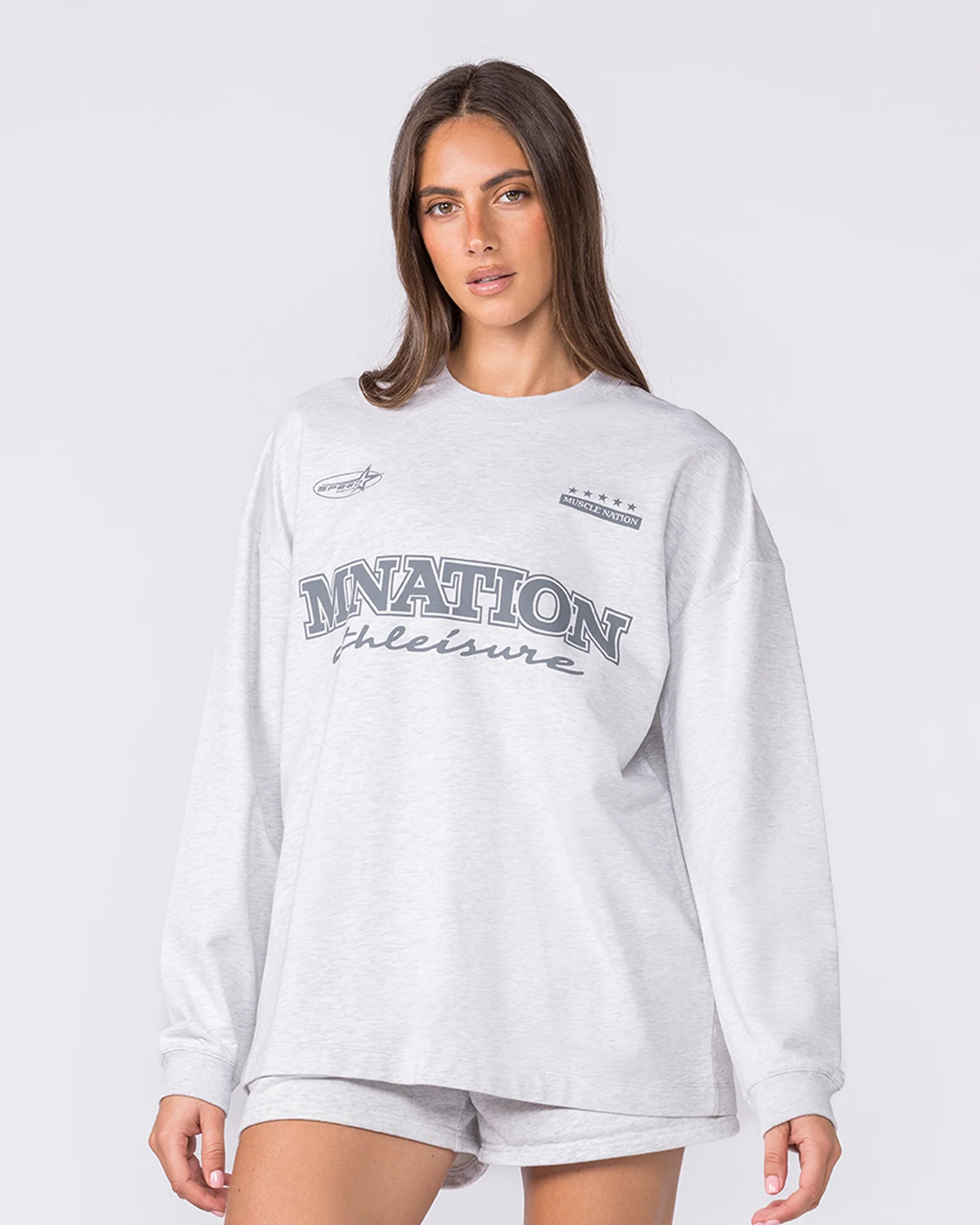 United Loopback Oversized Long Sleeve Top - Snow Grey Marl - Image 3