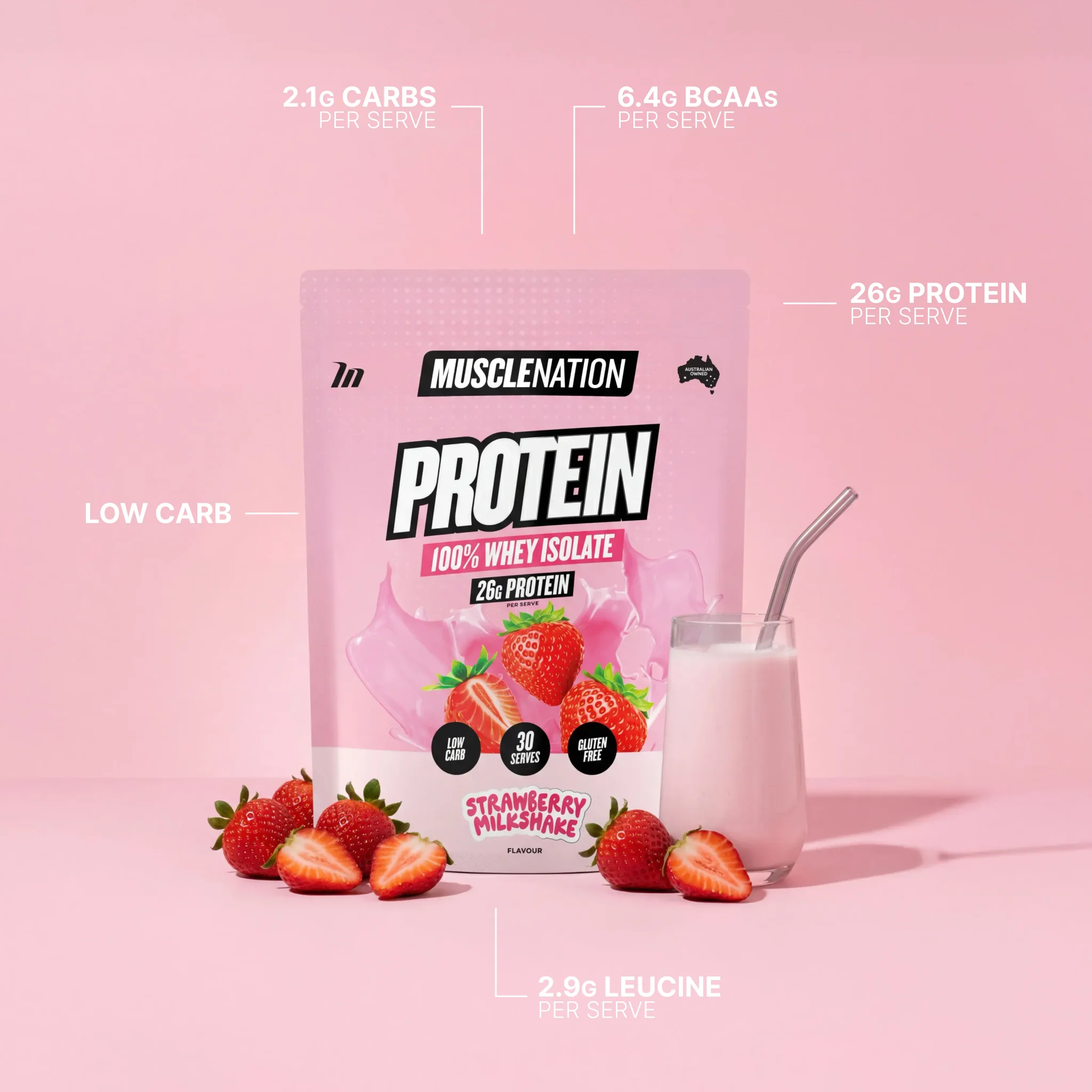 WHEY Protein Isolate - Strawberry Milkshake - 30 serves - Image 2