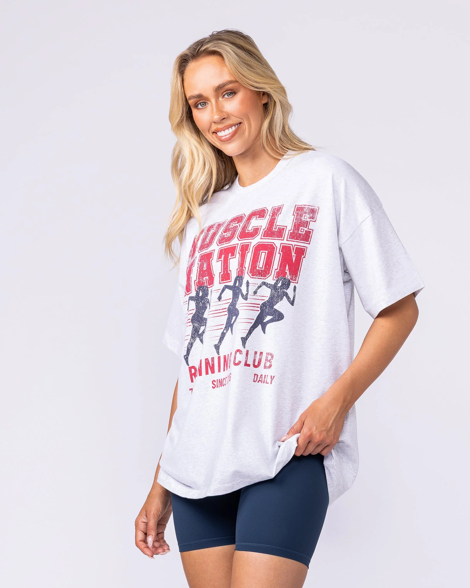Womens Running Club Oversized Tee - Snow Grey Marl - Image 4