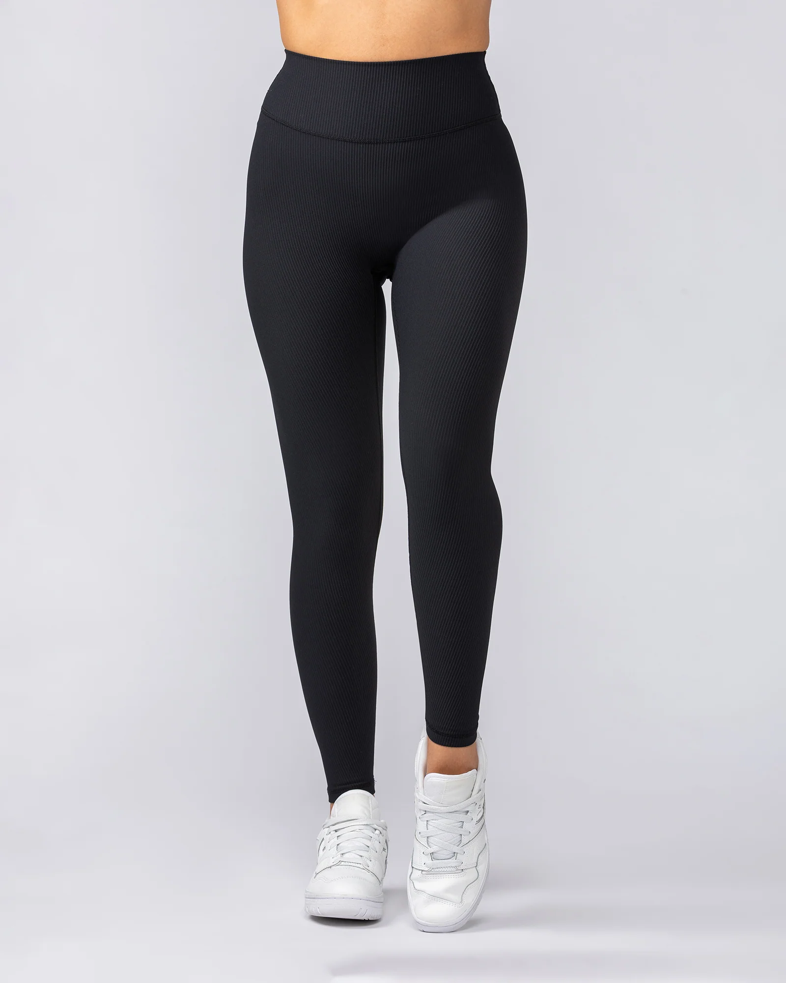 Zero Rise Rib Ankle Length Leggings - Black (Silicone Logo) - Image 2