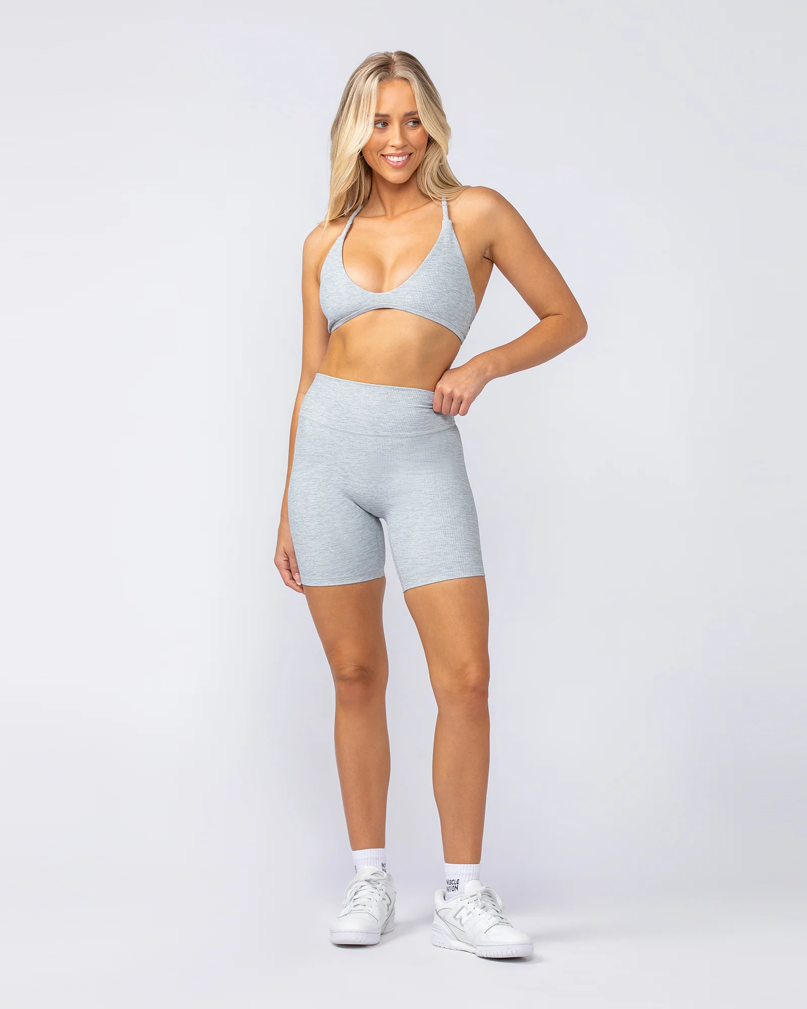 Zero Rise Rib Bike Shorts - Grey Marl - Image 6